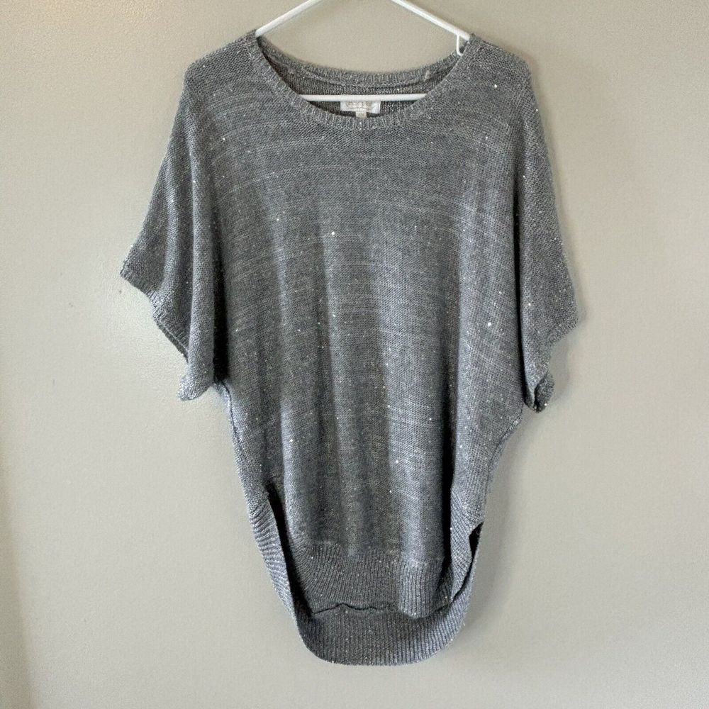 Mud Pie Womens Tunic Sweater Gray Glitter Poncho Size Small/Medium